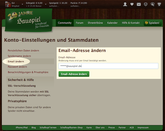Emailadresse aendern