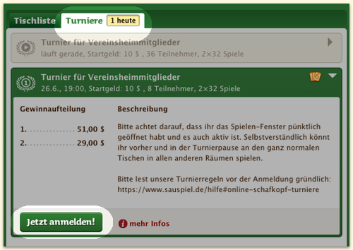 Spielefenster Turniere